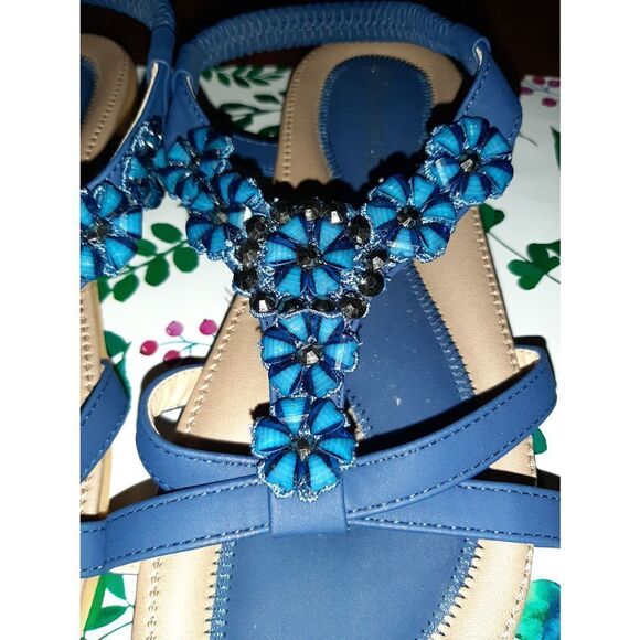 New Size 8 (40) Blue Embellished Harence Summer Casual Dressy Sandals Sh… - Picture 4 of 6